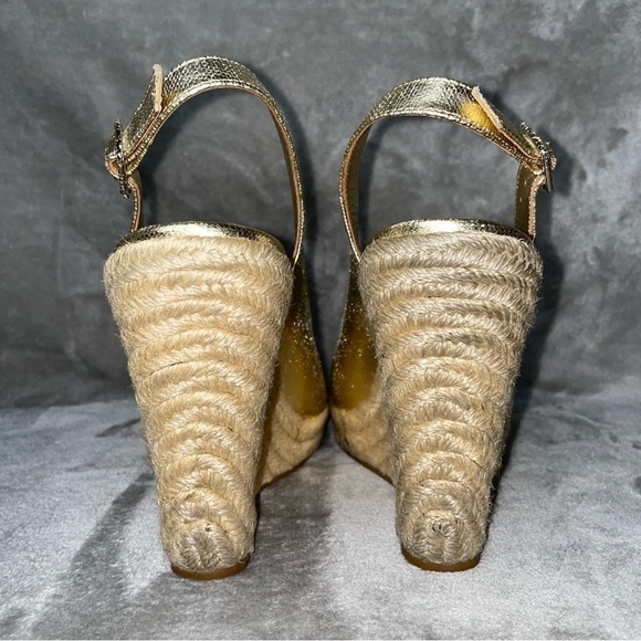 Juicy Couture Kross Platino Metallic Canvas Espadrille Slingback Wedges Size 9 - Picture 8 of 11